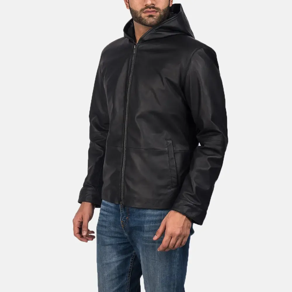 Grace Matte Black Hooded Leather Jacket