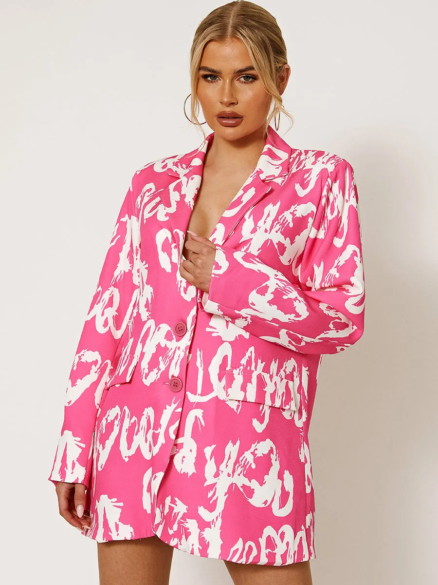 Graffiti Print Oversized Blazer Dress