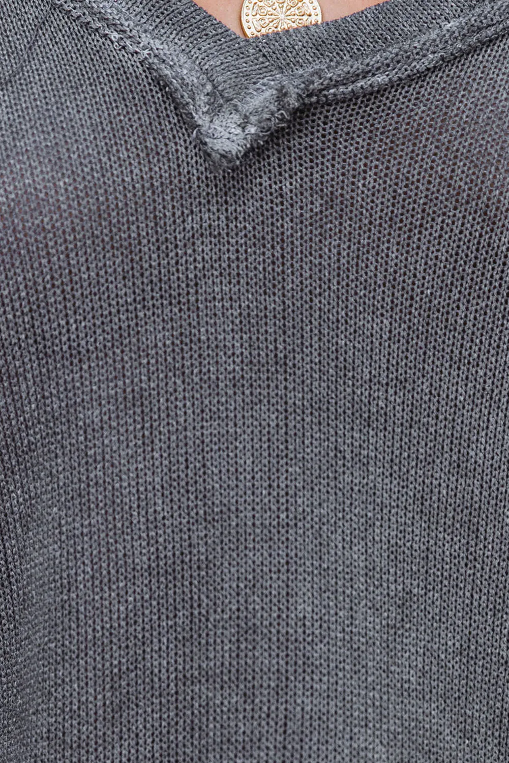 Gray Exposed Seam Lantern Sleeve V Neck Knit Top