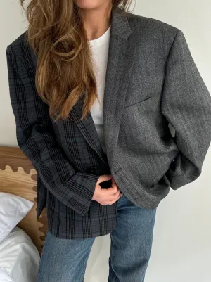Grey herringbone and colourful plaid contrasted blazer