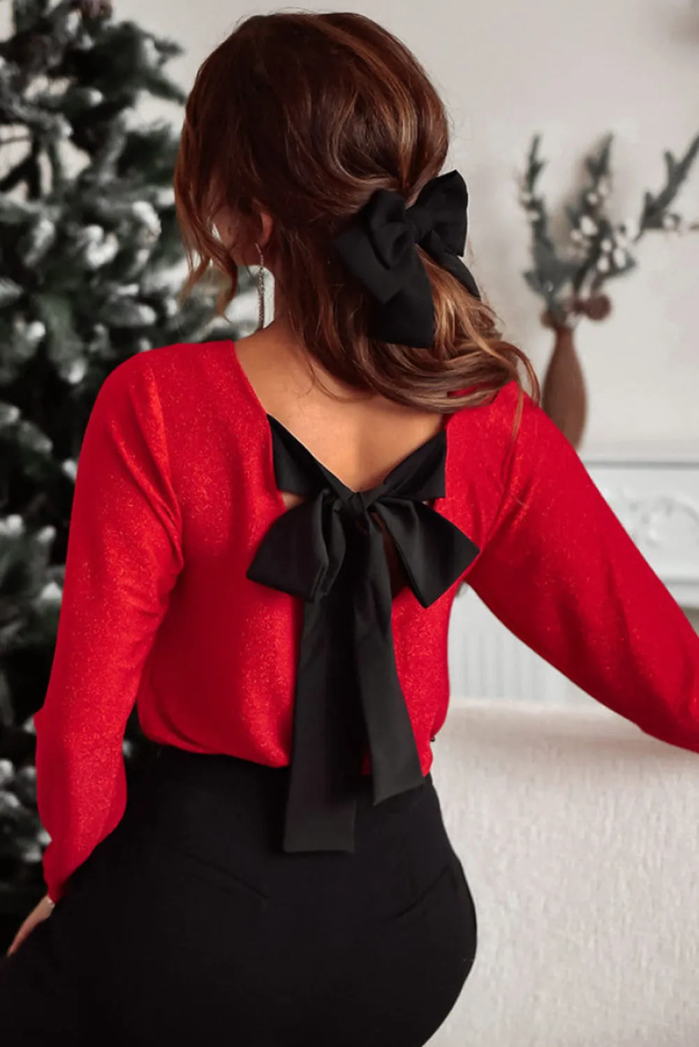 Hailey Bow V-Neck Long Sleeve Blouse