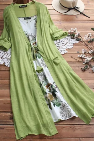 Half Sleeve Printing Dress with Cardigan Two Pieces