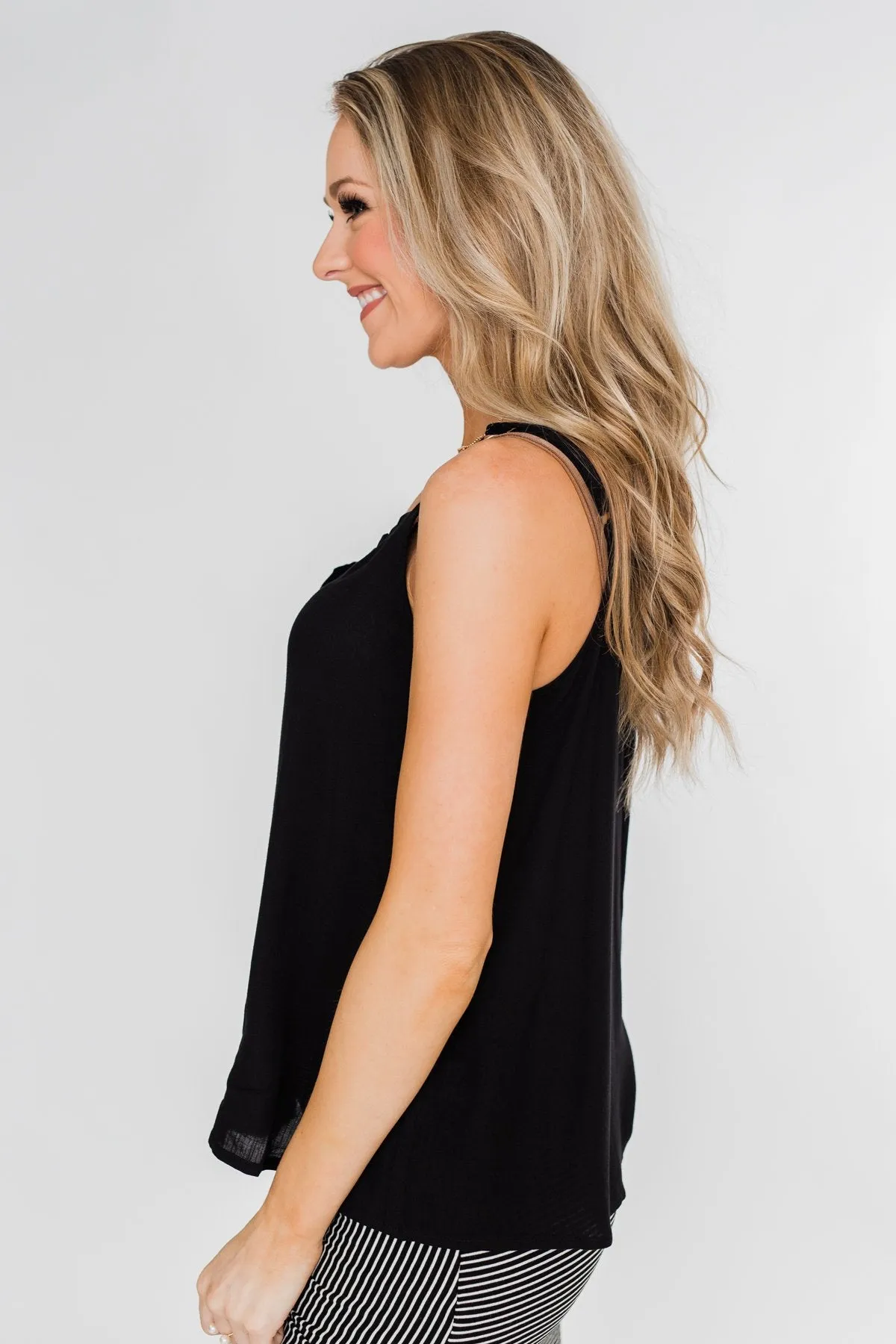 Happy Together Ruffle Tank Top- Black