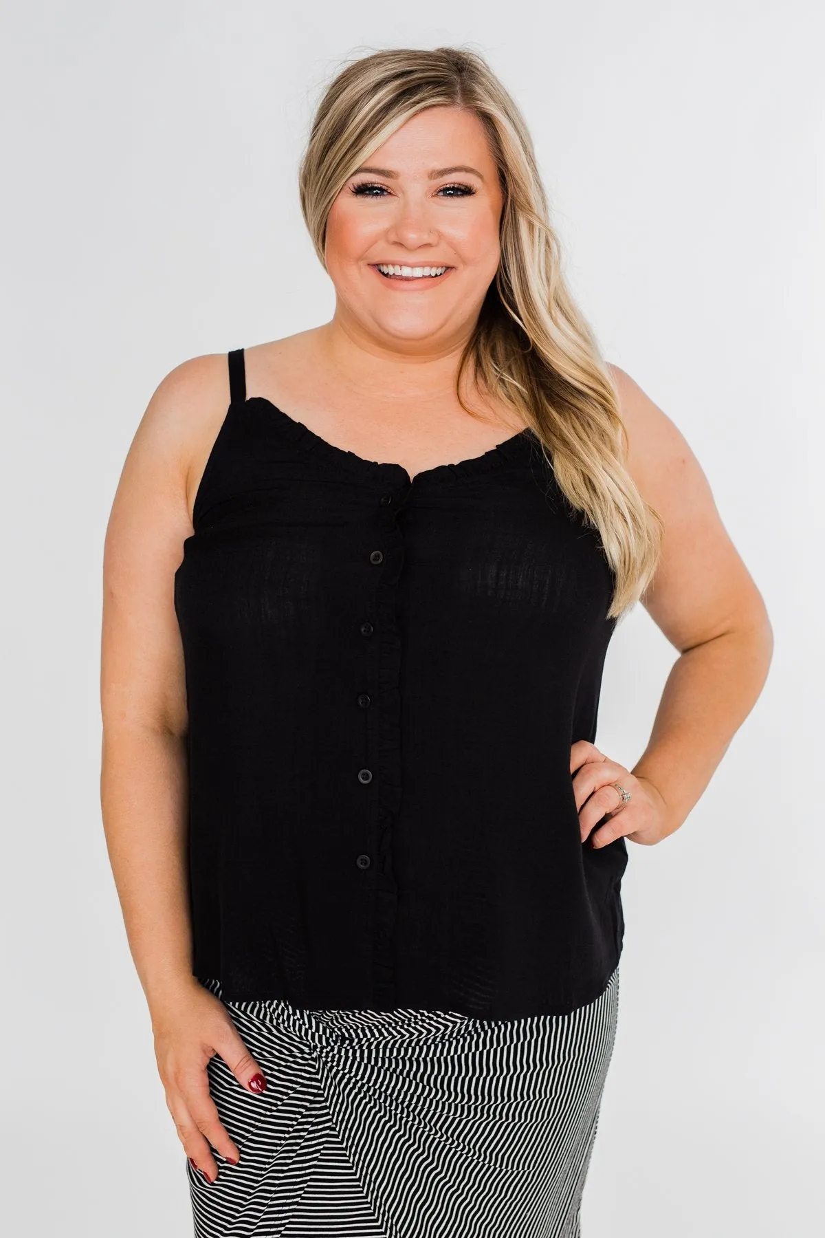 Happy Together Ruffle Tank Top- Black