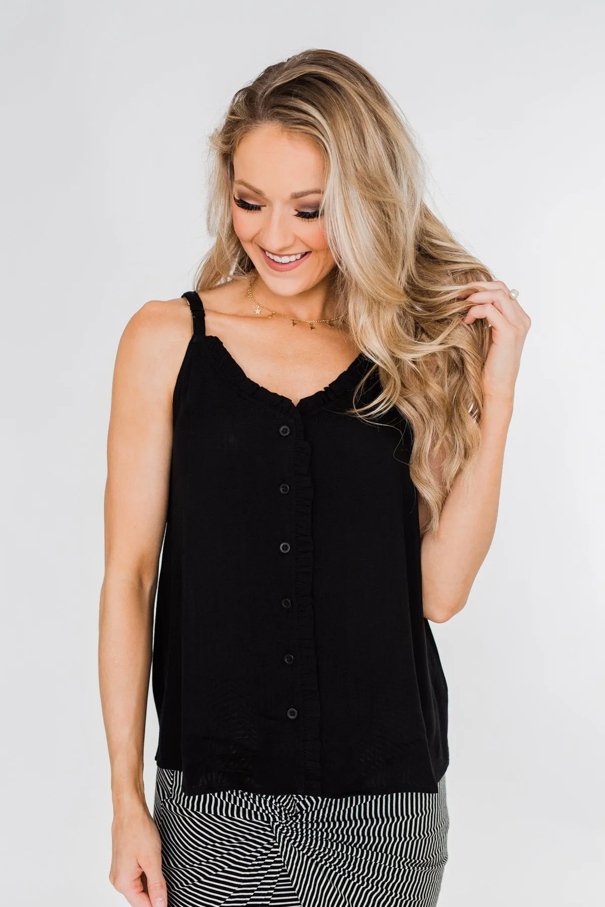 Happy Together Ruffle Tank Top- Black