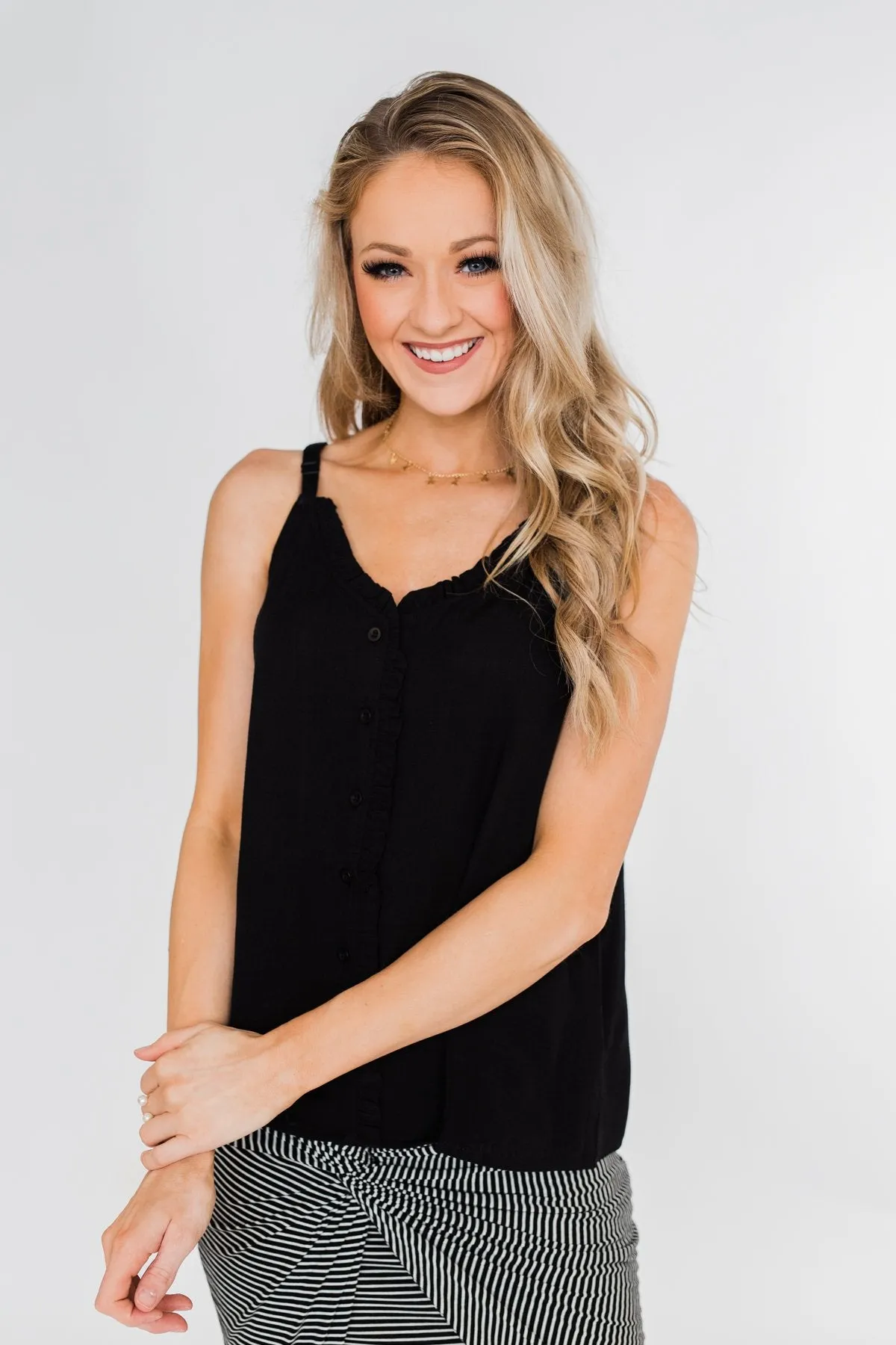 Happy Together Ruffle Tank Top- Black