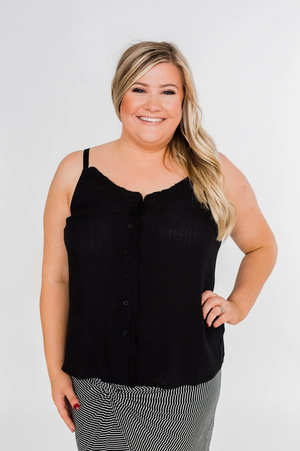 Happy Together Ruffle Tank Top- Black