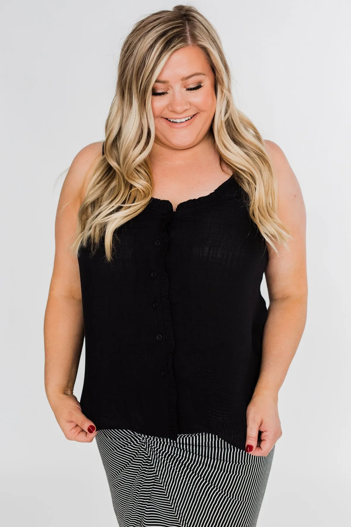 Happy Together Ruffle Tank Top- Black
