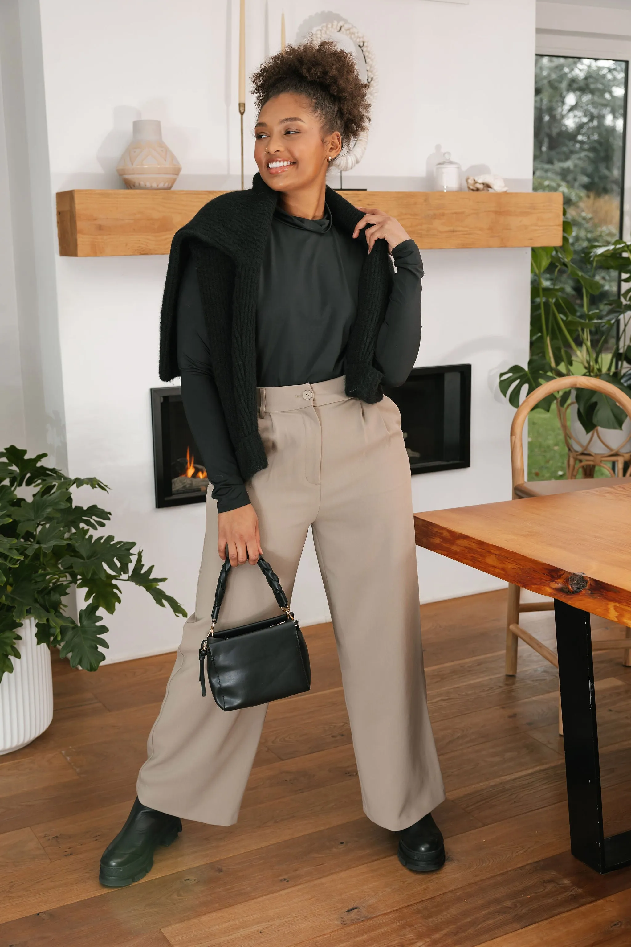 Harper Wide Leg Pant II in Deep Taupe
