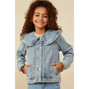 Hayden Girls Exaggerated Ruffle Collar Denim Jacket
