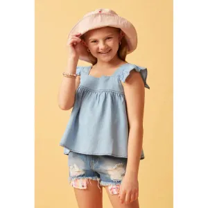 Hayden Girls Tencel Square Neck Ruffle Cap Sleeve Top