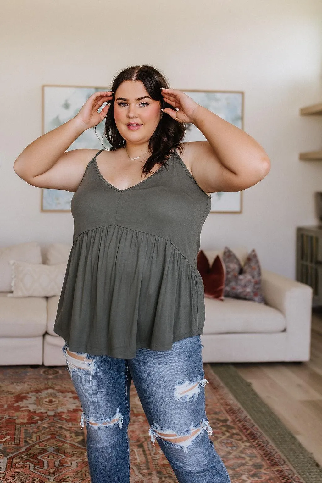 Hazel Blues® |  Never Not Loving V-Neck Cami in Gray Green