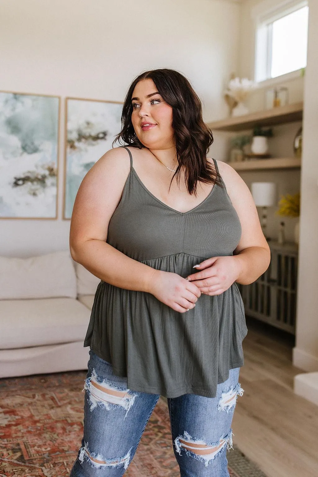Hazel Blues® |  Never Not Loving V-Neck Cami in Gray Green