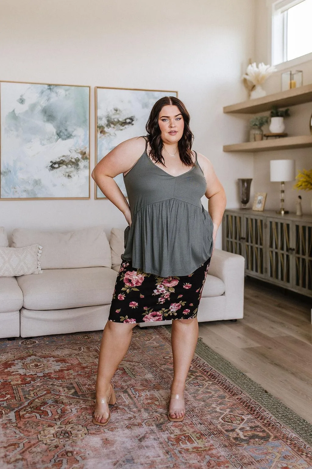 Hazel Blues® |  Never Not Loving V-Neck Cami in Gray Green