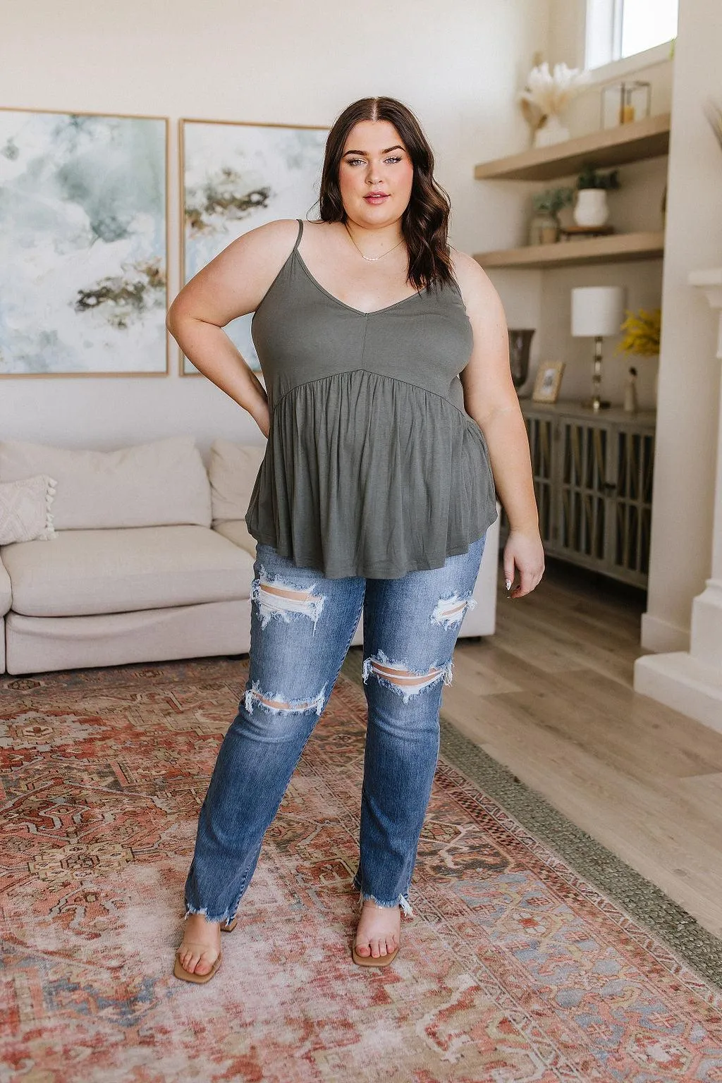 Hazel Blues® |  Never Not Loving V-Neck Cami in Gray Green