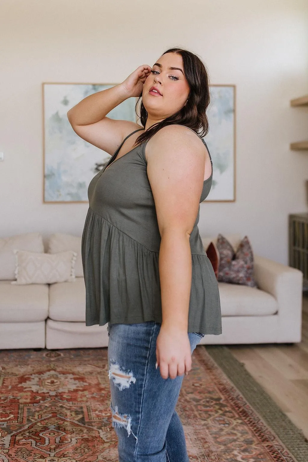 Hazel Blues® |  Never Not Loving V-Neck Cami in Gray Green