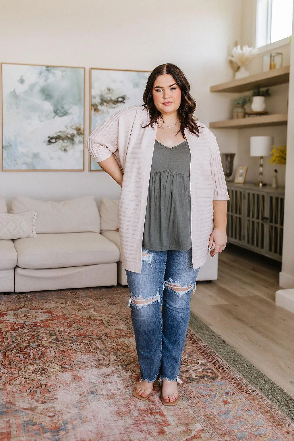 Hazel Blues® |  Never Not Loving V-Neck Cami in Gray Green