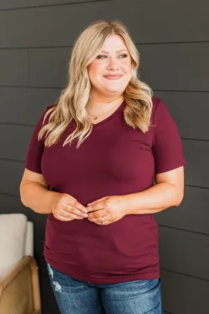 Hello Lovely V-Neck Top- Burgundy