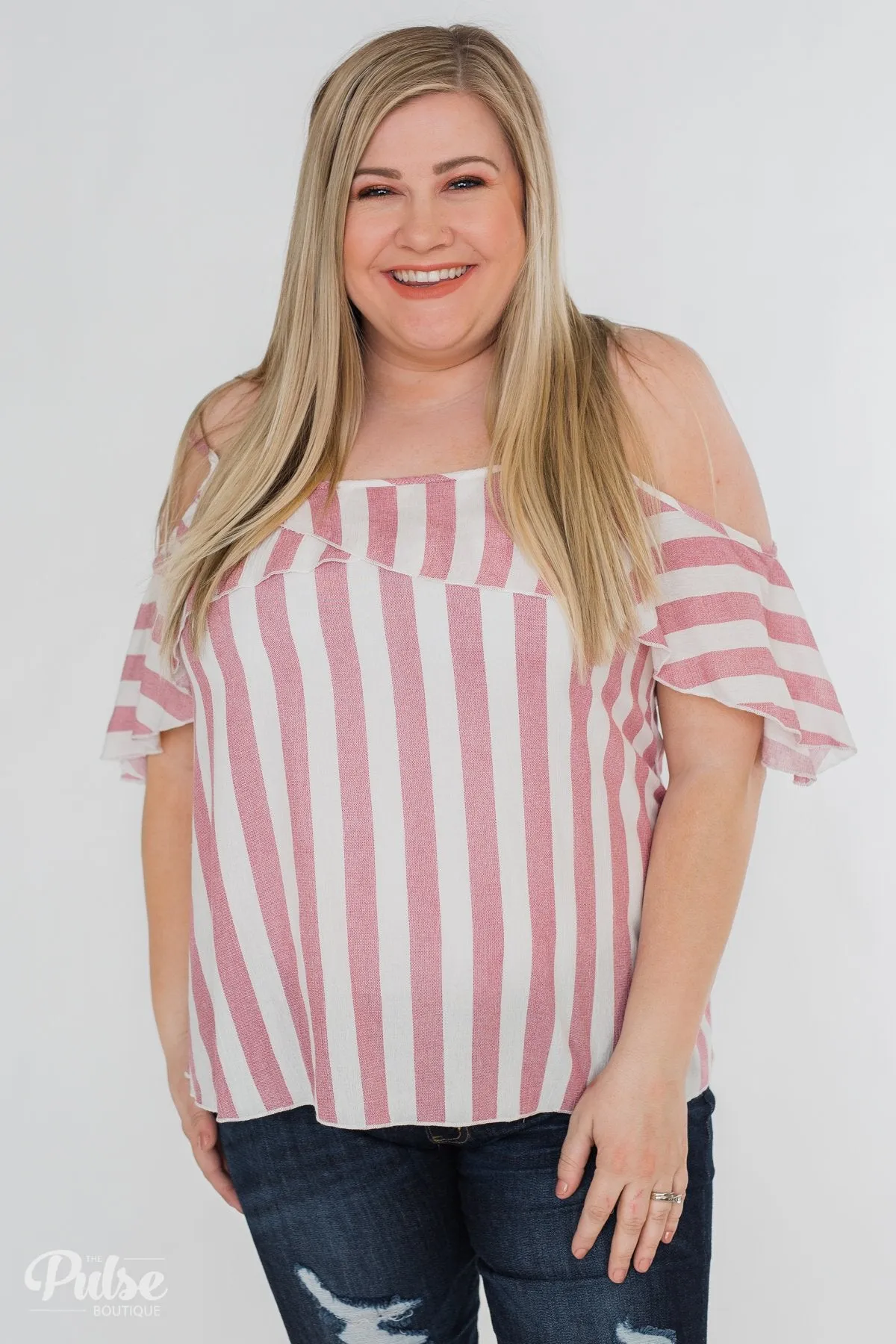 Here Comes the Sun Cold Shoulder Top- Light Pink & Ivory