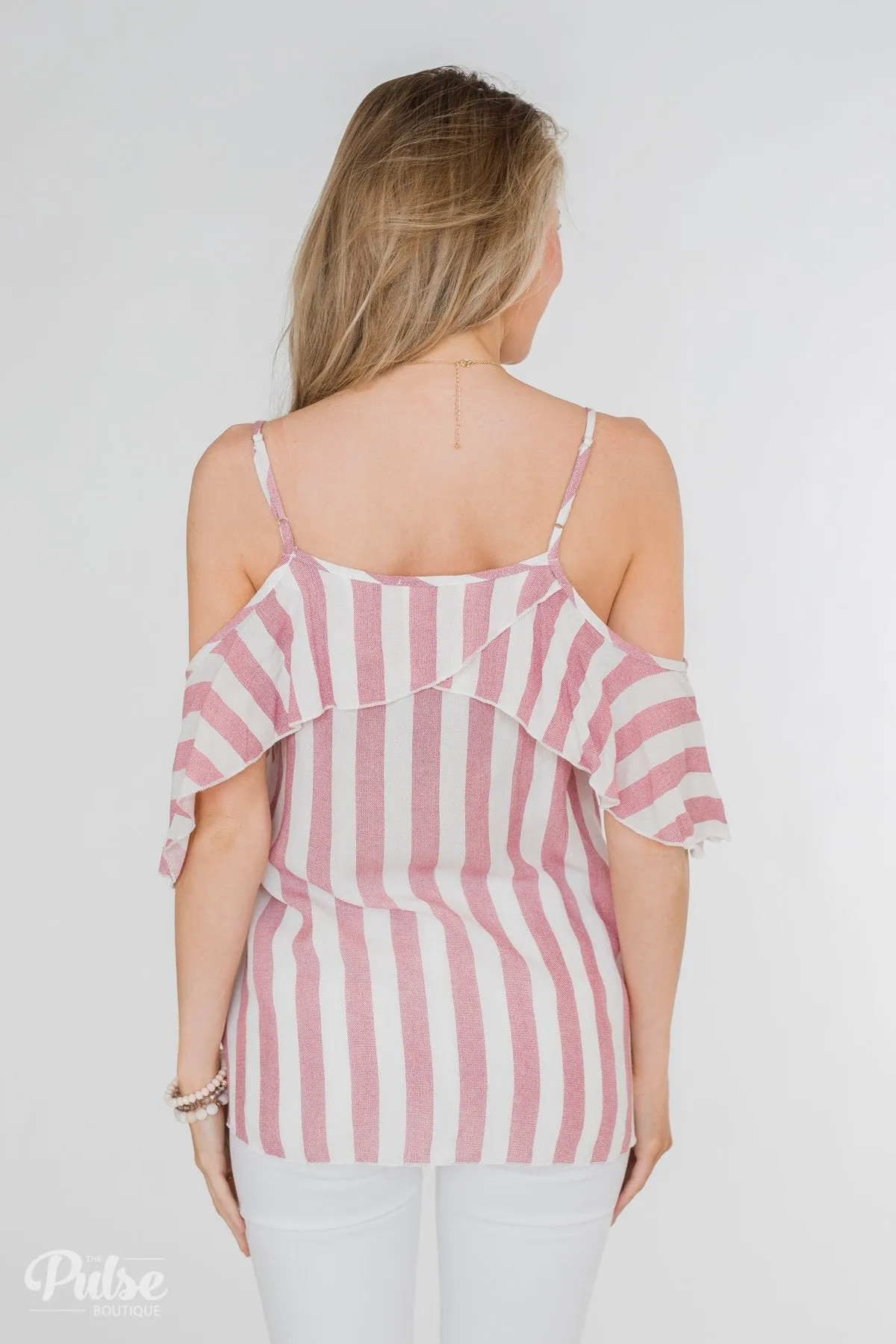 Here Comes the Sun Cold Shoulder Top- Light Pink & Ivory