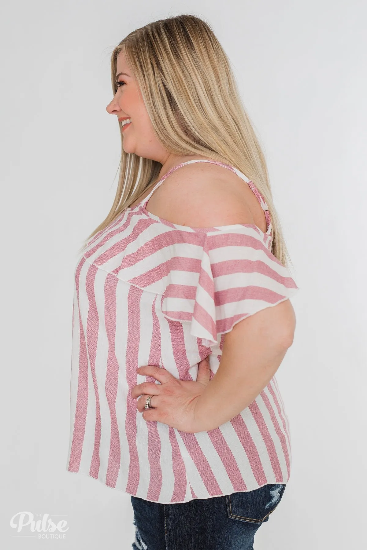 Here Comes the Sun Cold Shoulder Top- Light Pink & Ivory