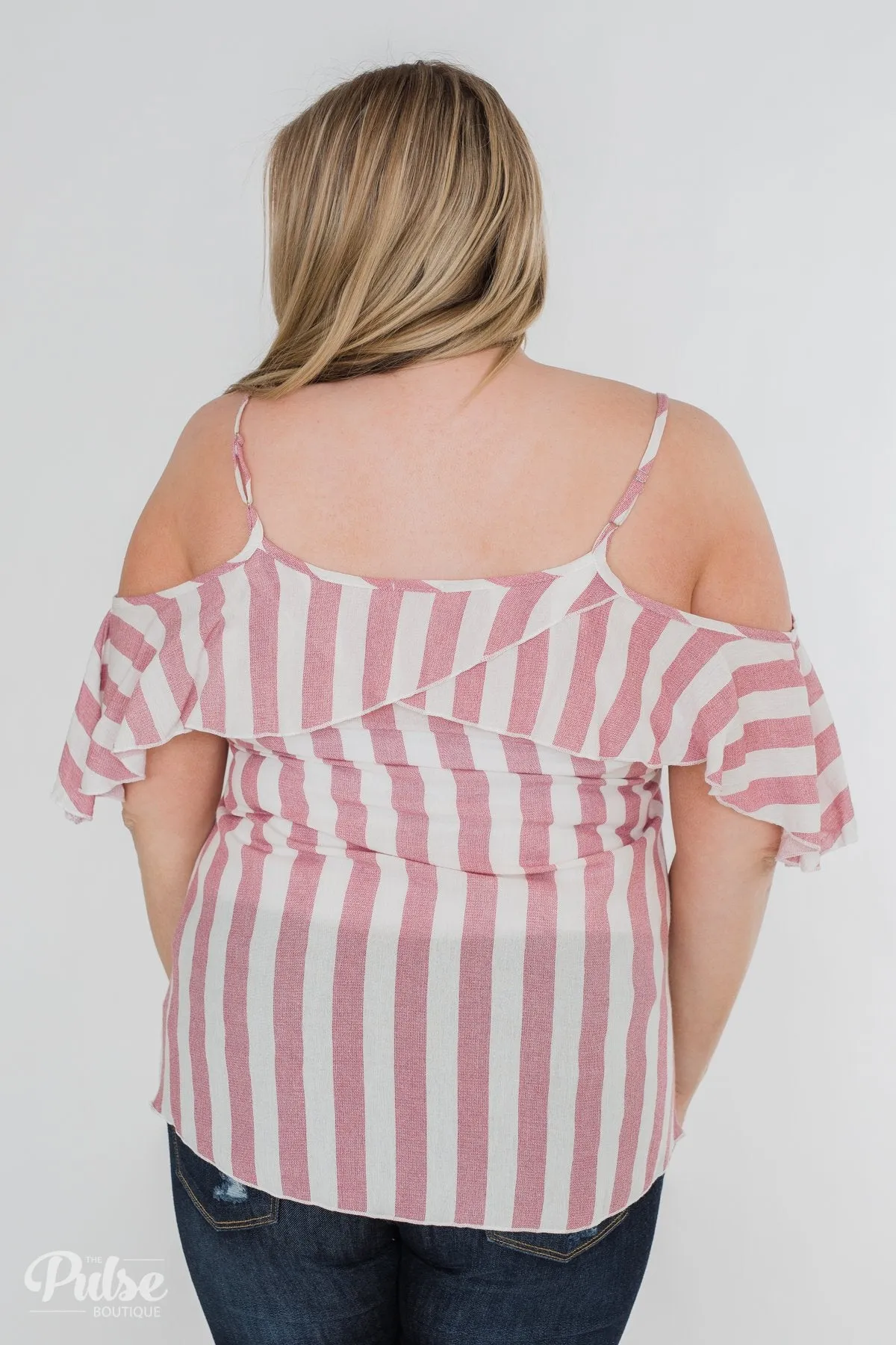 Here Comes the Sun Cold Shoulder Top- Light Pink & Ivory
