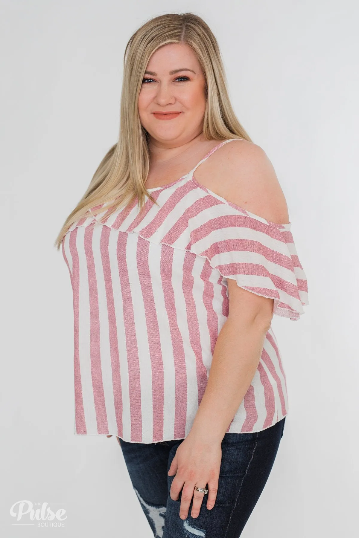 Here Comes the Sun Cold Shoulder Top- Light Pink & Ivory