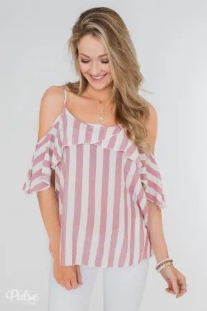 Here Comes the Sun Cold Shoulder Top- Light Pink & Ivory