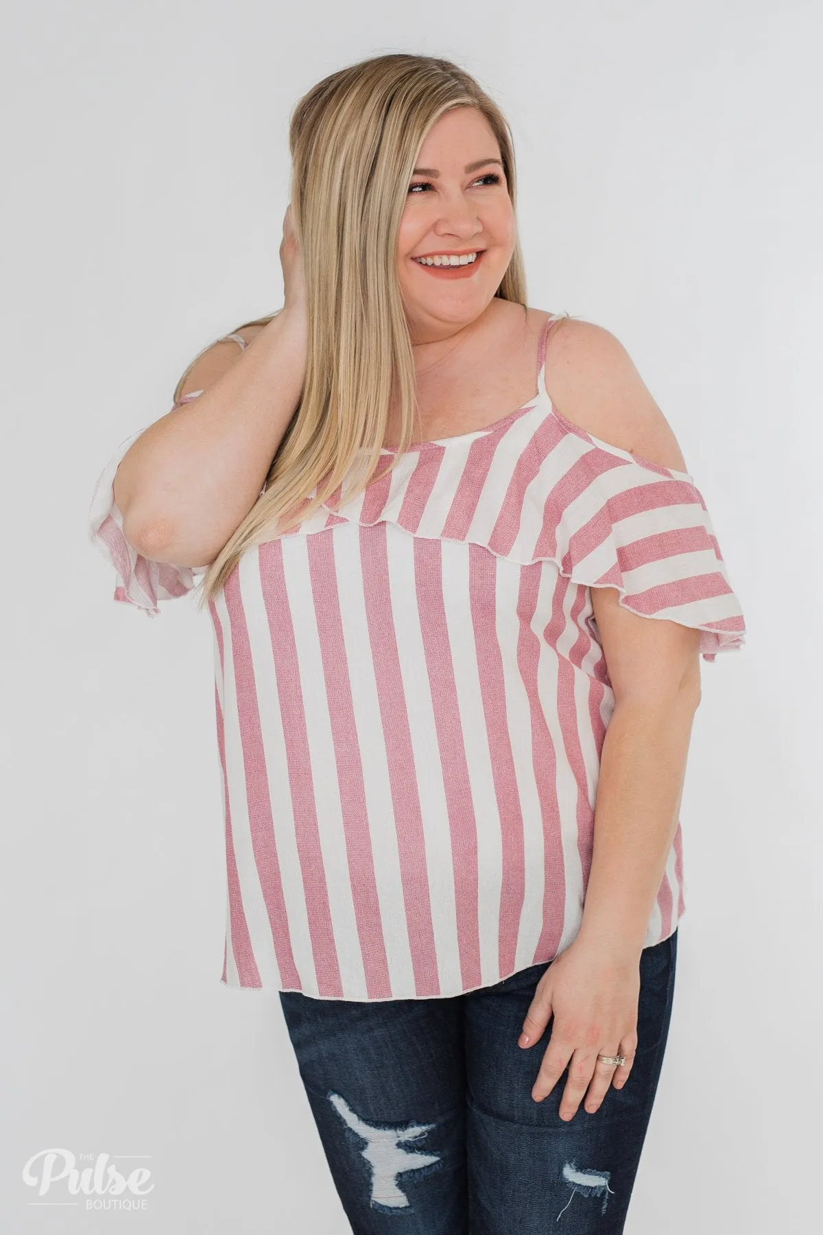 Here Comes the Sun Cold Shoulder Top- Light Pink & Ivory
