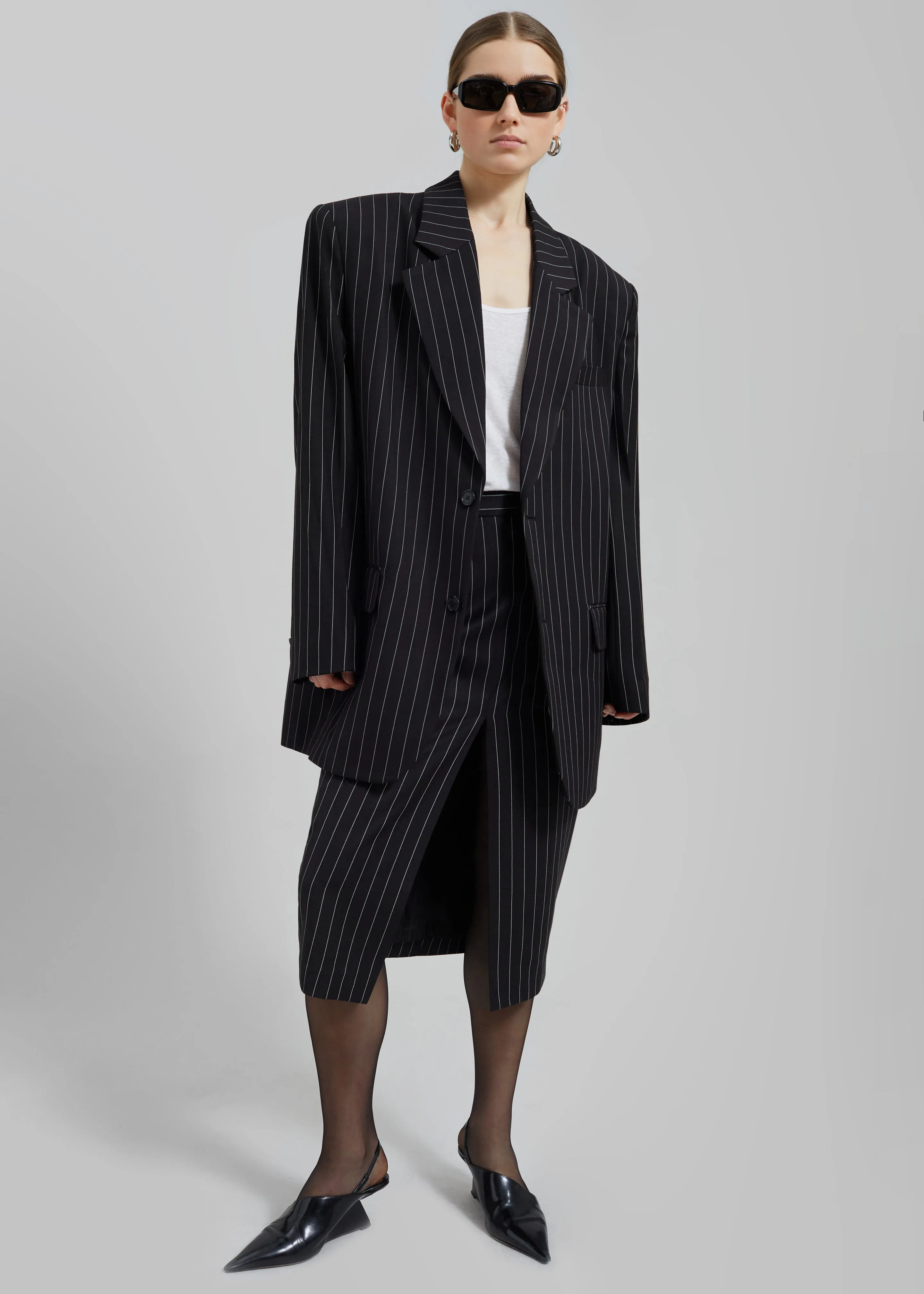 Holland Padded Shoulder Blazer - Black/White Pinstripe