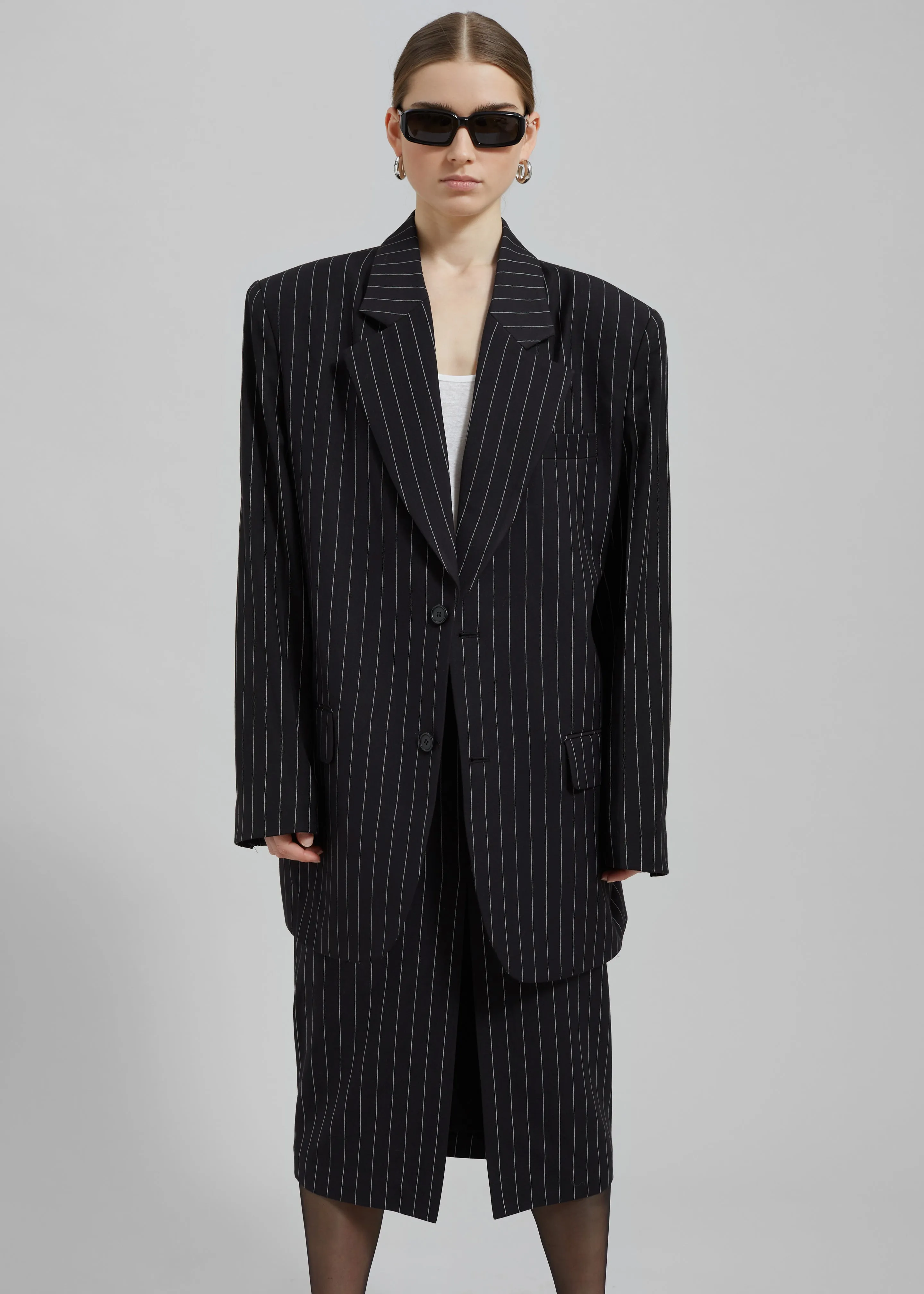 Holland Padded Shoulder Blazer - Black/White Pinstripe