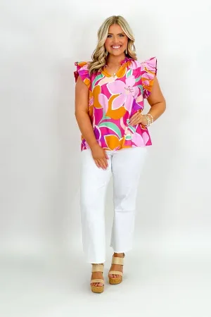 Hot Pink Multi Floral V-Neck Top