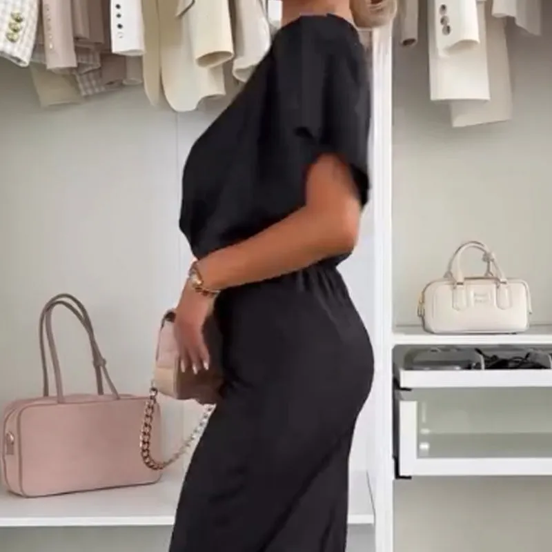 💫Hot Sale 49% OFF🎀V-Neck Twist Detail Fitted Long Dress with Puff Sleeves