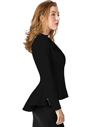 Hybrid & Company Women Double Notch Lapel Office Blazer JK43864 1073T BLACK Small