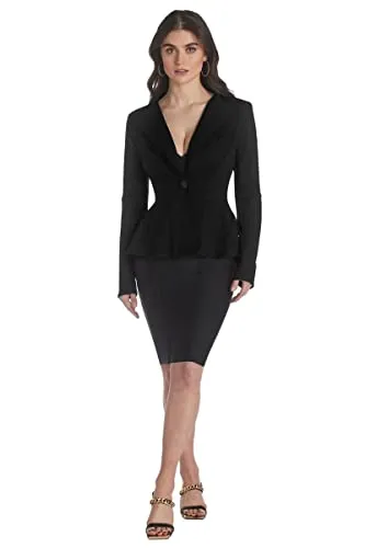Hybrid & Company Women Double Notch Lapel Office Blazer JK43864 1073T BLACK Small