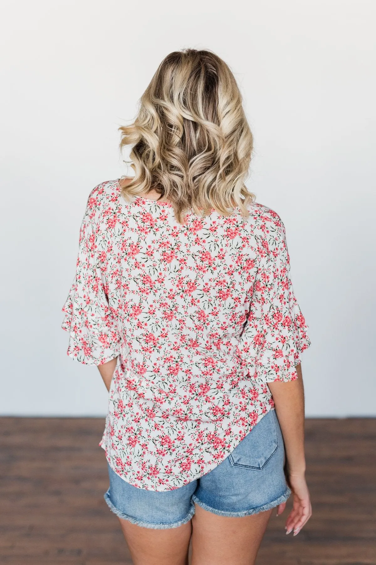 In The Sunshine Floral Ruffle Top- Ivory