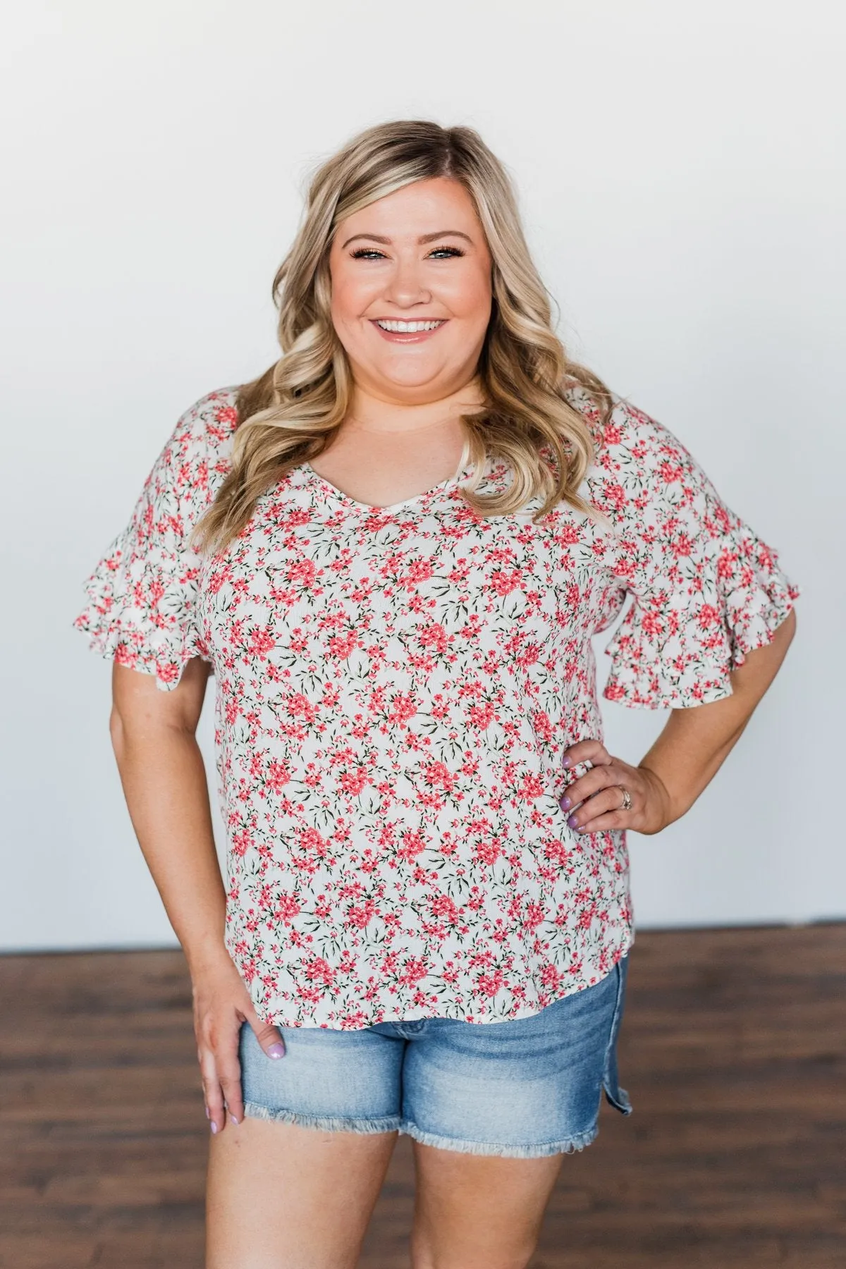 In The Sunshine Floral Ruffle Top- Ivory