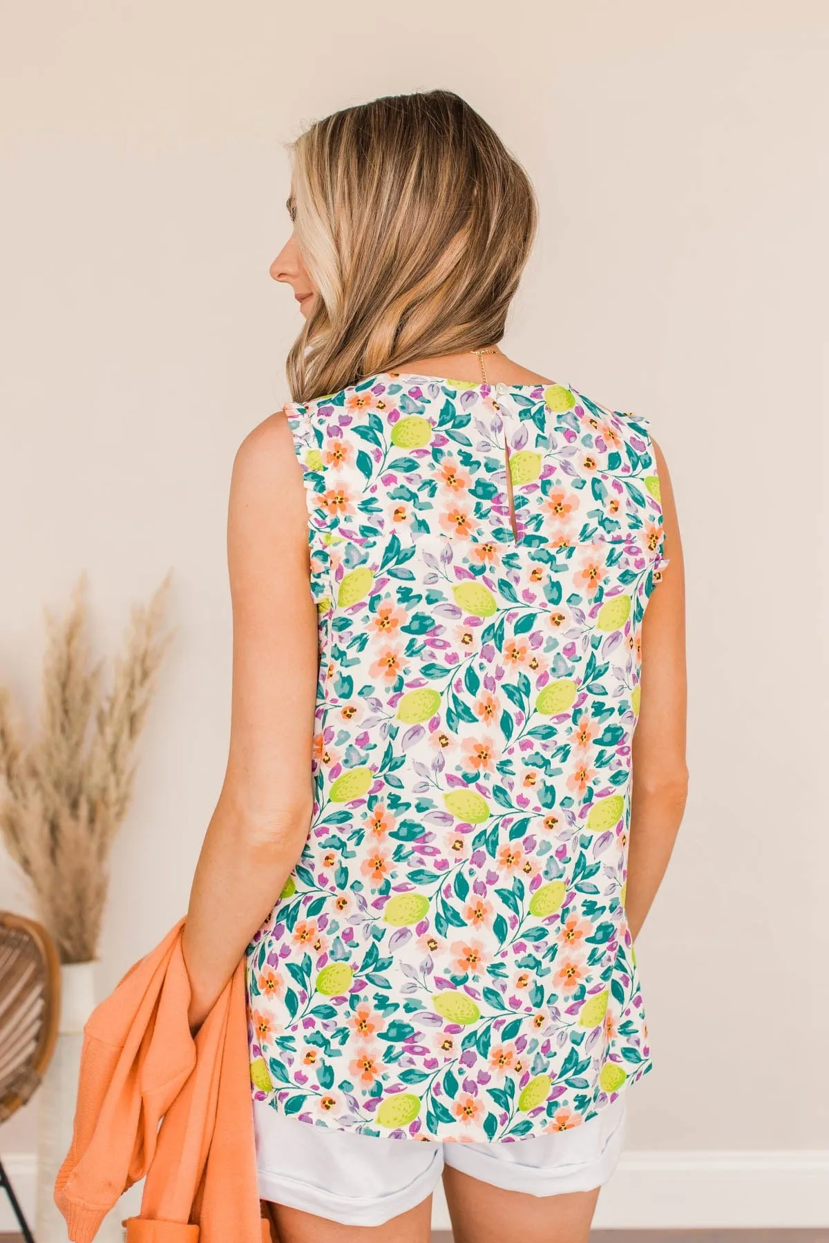 Into The Limelight Ruffle Sleeve Tank- Teal