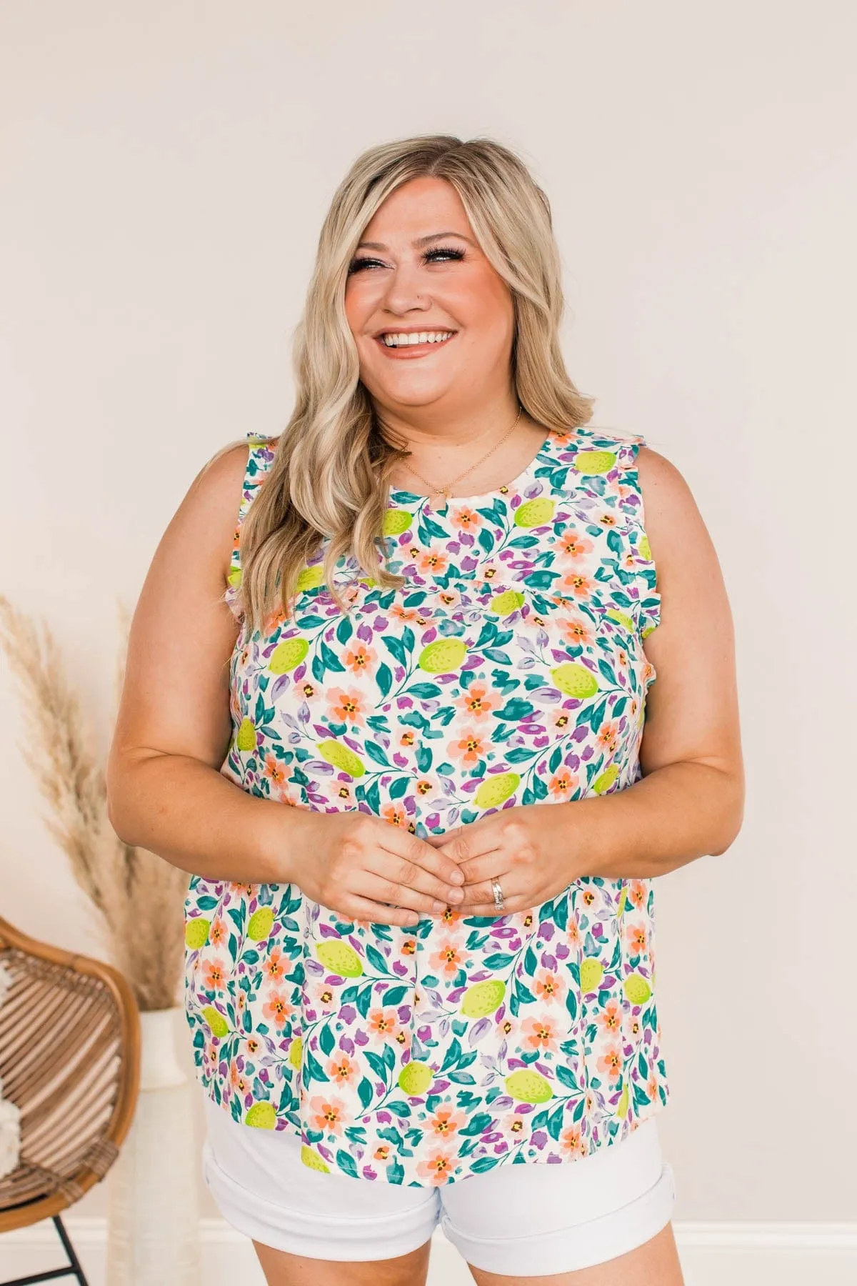 Into The Limelight Ruffle Sleeve Tank- Teal