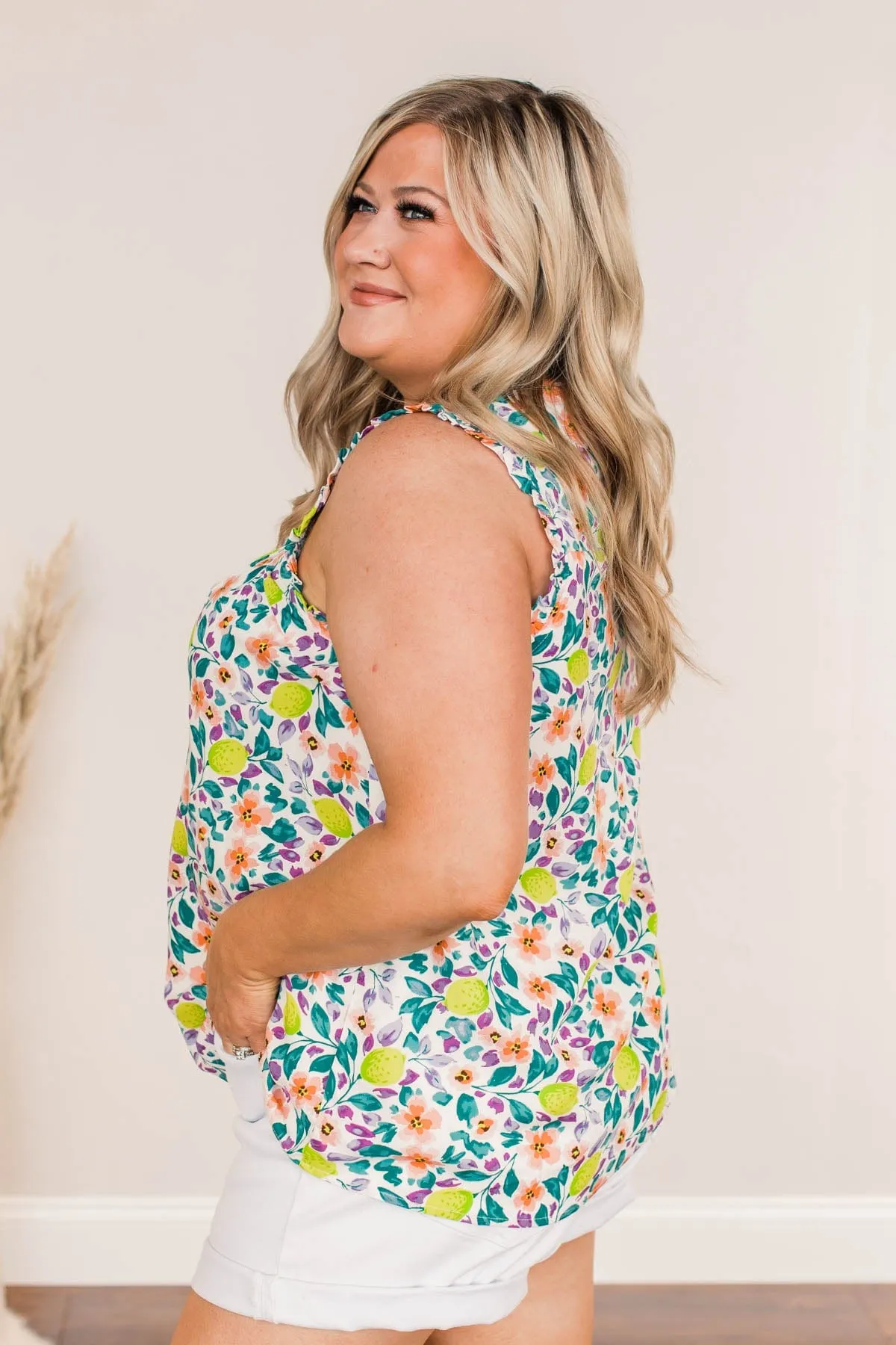 Into The Limelight Ruffle Sleeve Tank- Teal