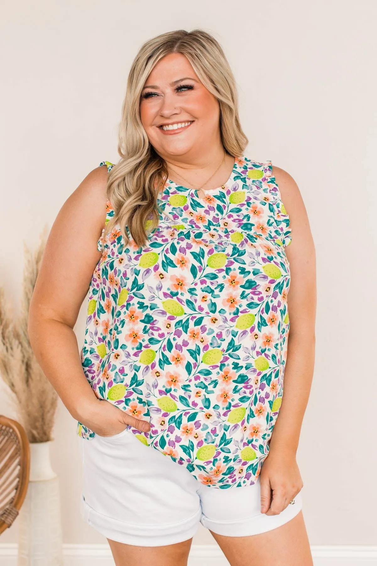 Into The Limelight Ruffle Sleeve Tank- Teal