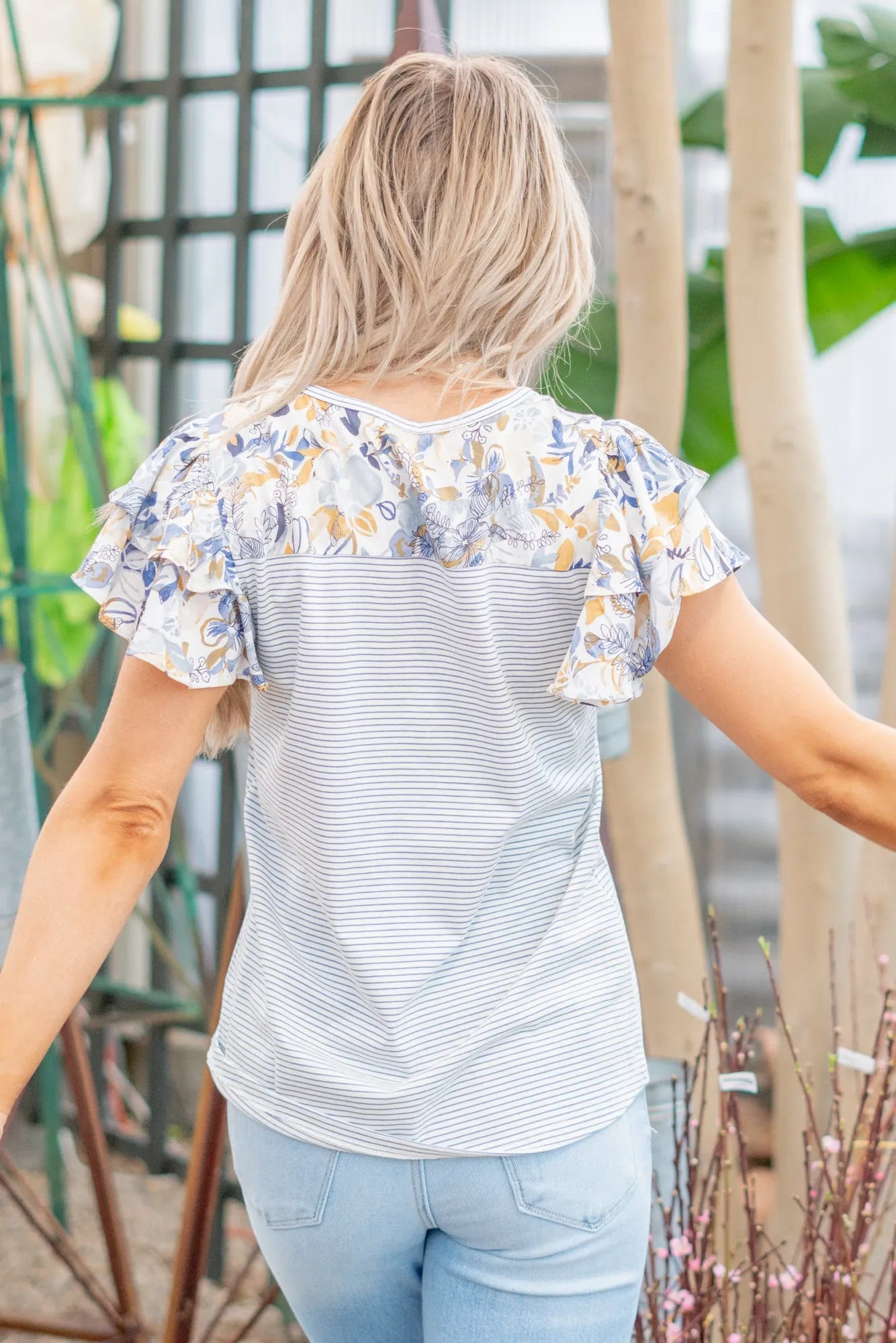 Isabella Floral Blue Ruffle Top