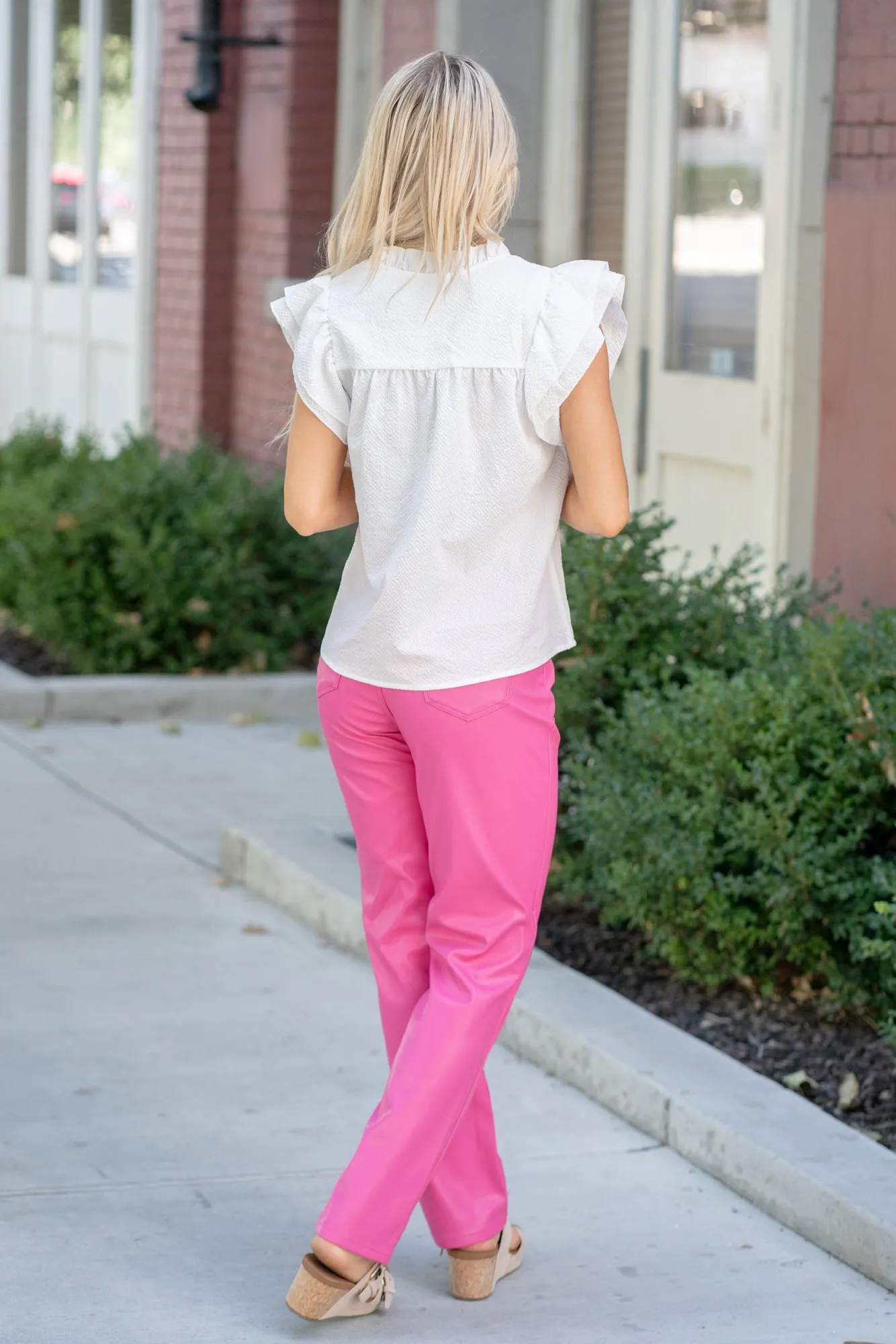 Jenny Ruffle Accent Flitter Sleeve Notch Top
