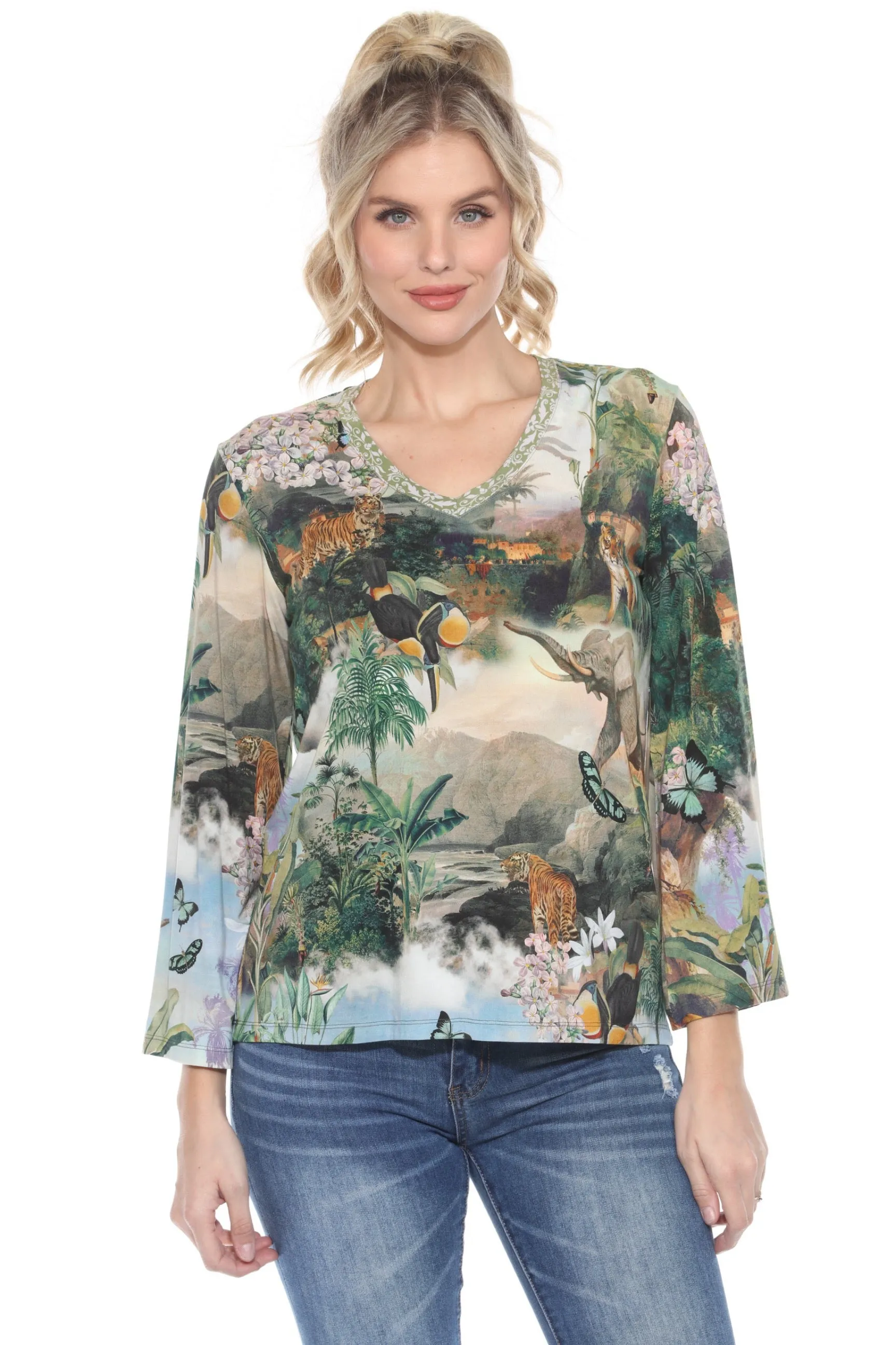 Johnny Was The Janie Favorite Rawi Long Sleeve V-Neck Tee T10124