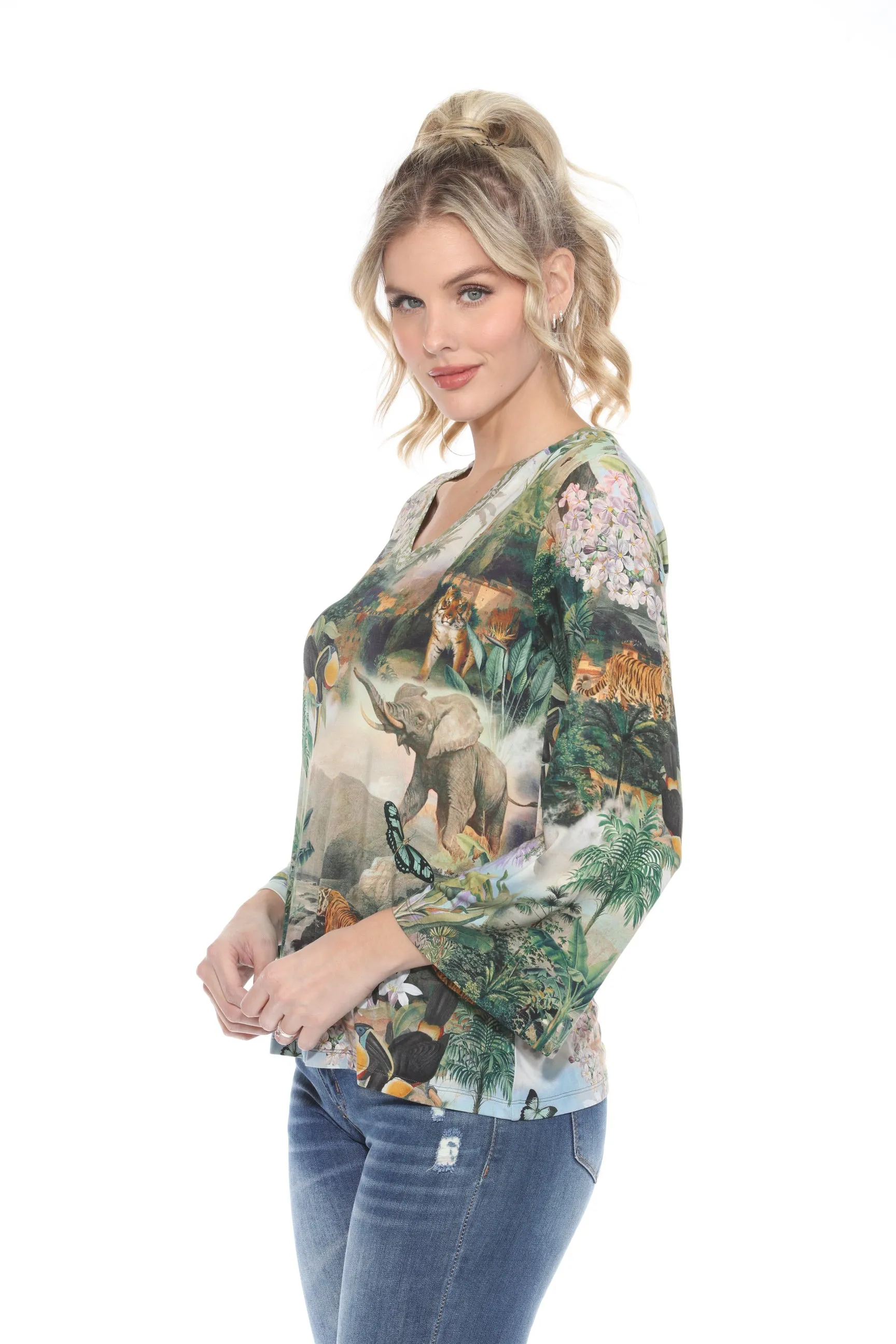 Johnny Was The Janie Favorite Rawi Long Sleeve V-Neck Tee T10124