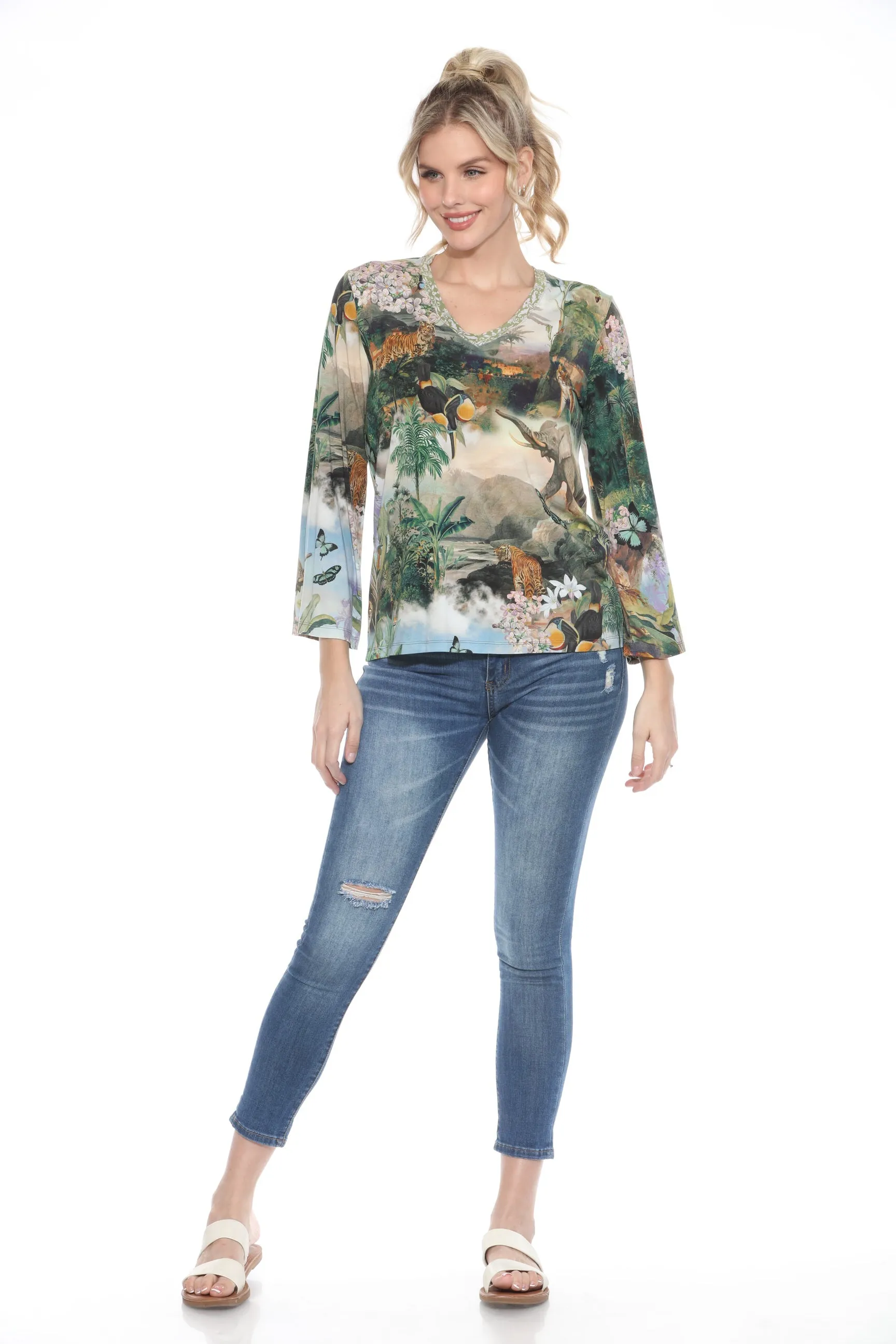 Johnny Was The Janie Favorite Rawi Long Sleeve V-Neck Tee T10124