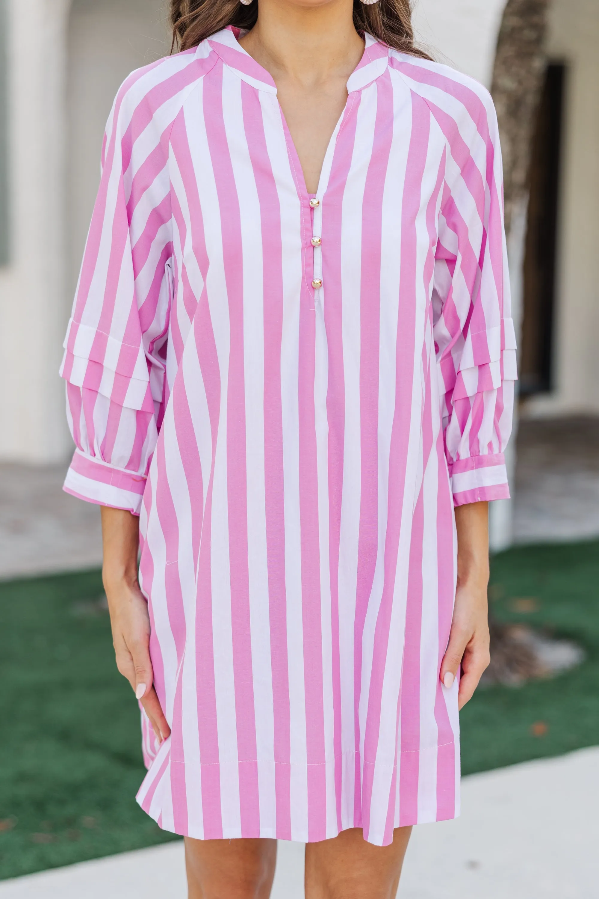 Join The Club Pink Striped Shift Dress