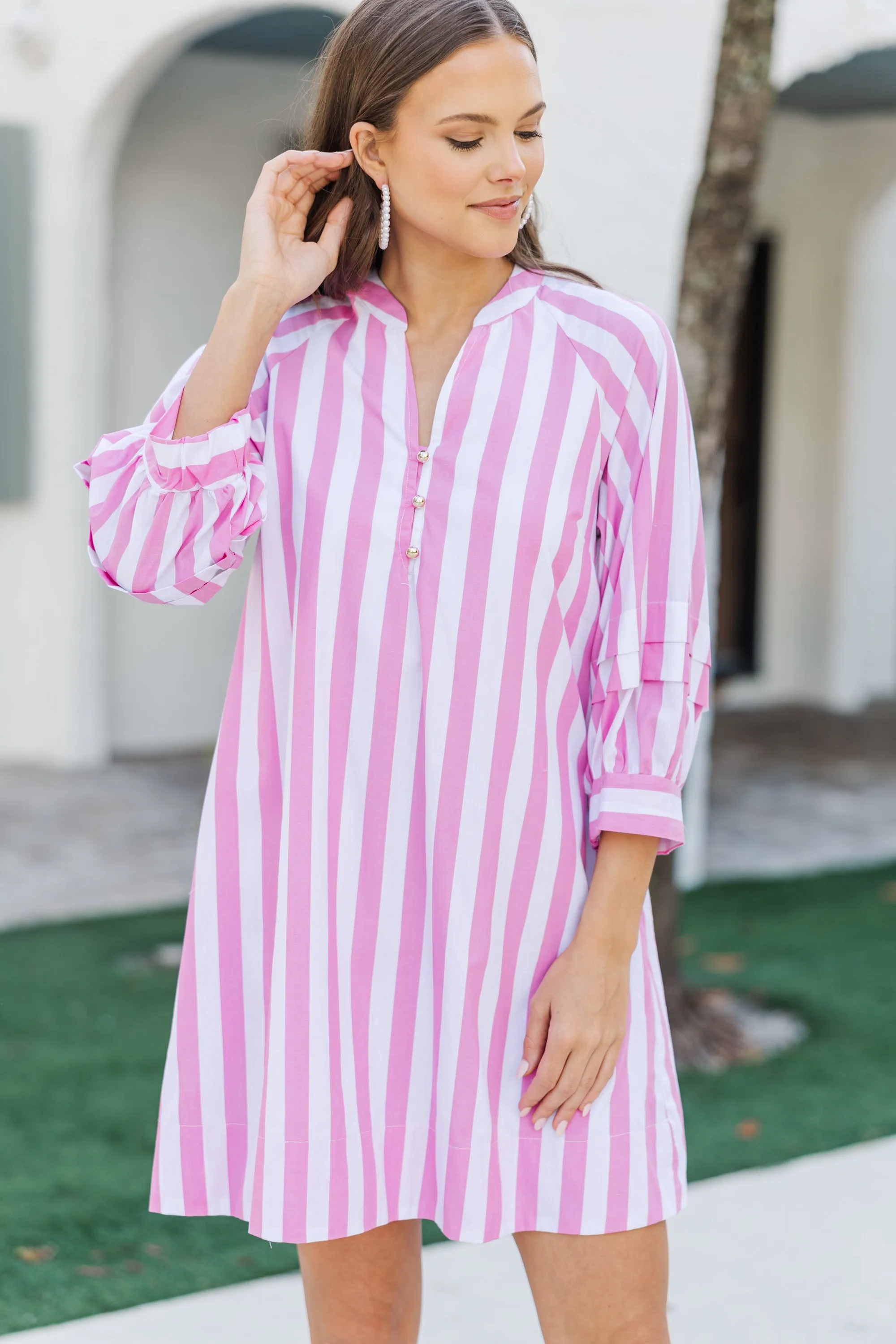 Join The Club Pink Striped Shift Dress