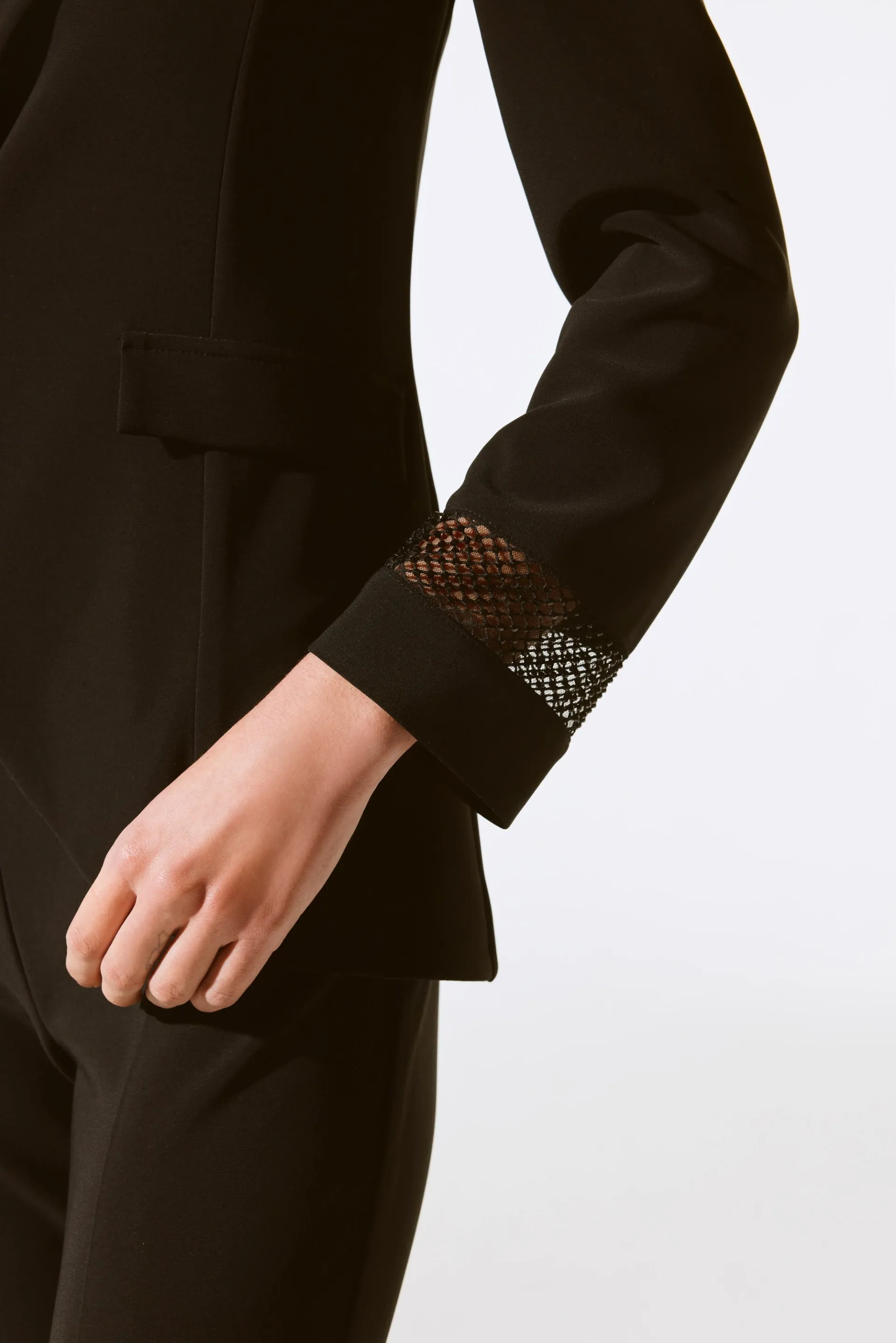 Joseph Ribkoff Black Blazer with Mesh & Rhinestone Detailing Style 243752