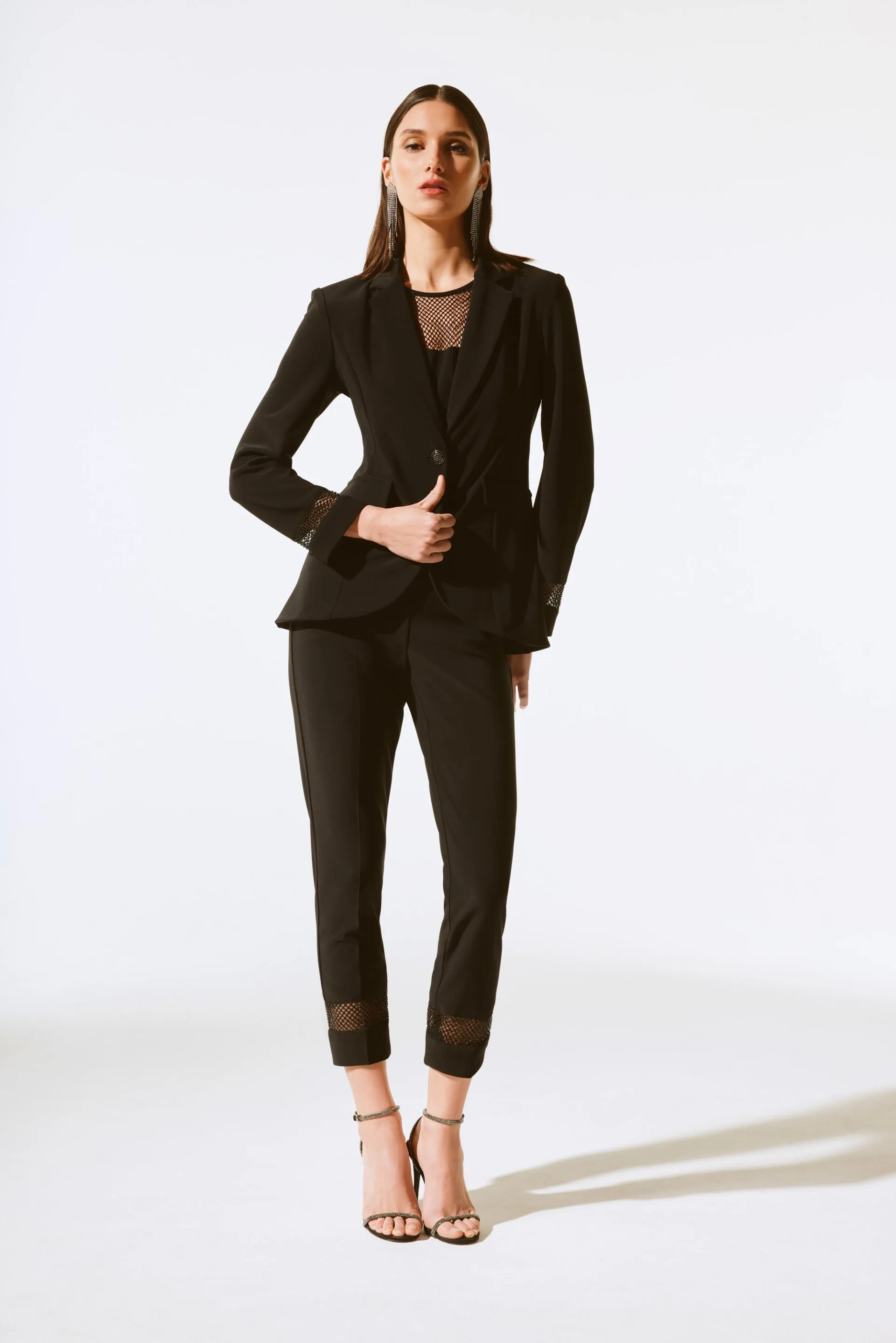 Joseph Ribkoff Black Blazer with Mesh & Rhinestone Detailing Style 243752